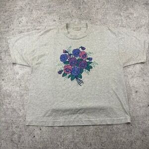 Just For Petites Y2K Gray Floral Graphic Semi Cropped Tee Womens XL ? Whimsy